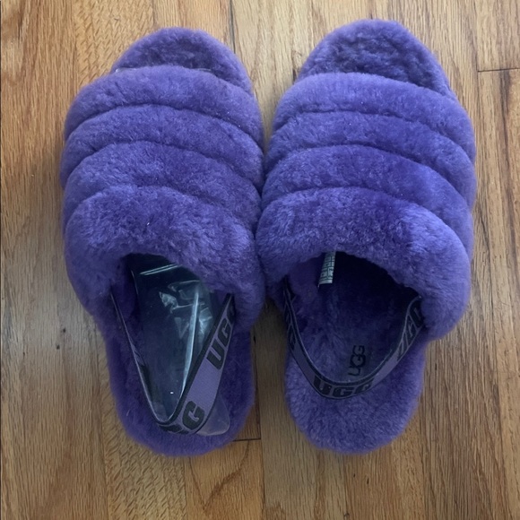 UGG Fluff Yeah Purple Fur Slide Slingback/Sandal Shoe - Size 6 - Picture 2 of 4